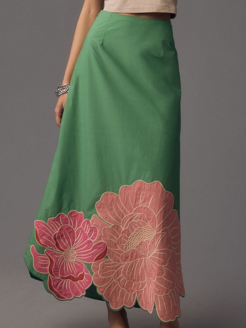 Farm Rio Full Floral Maxi Skirt in Green